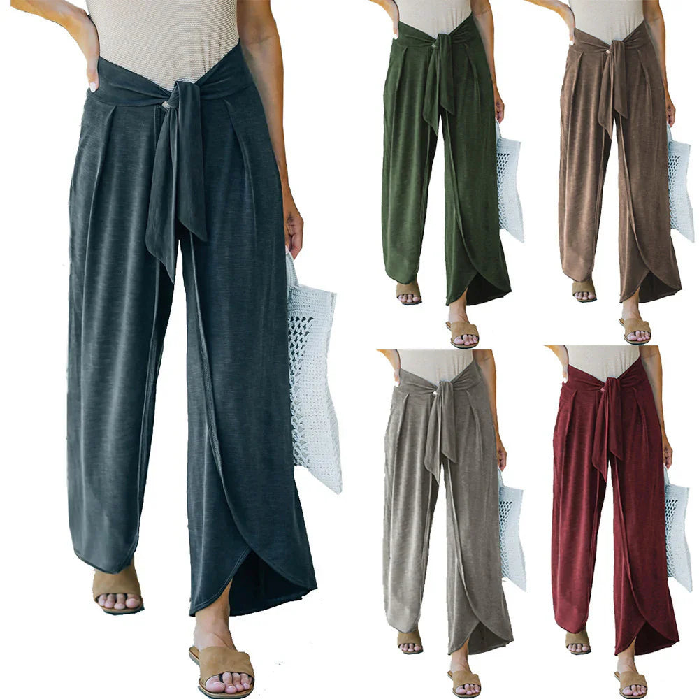 New Casual Pants Knitted Lace-Up Fashion Solid Color