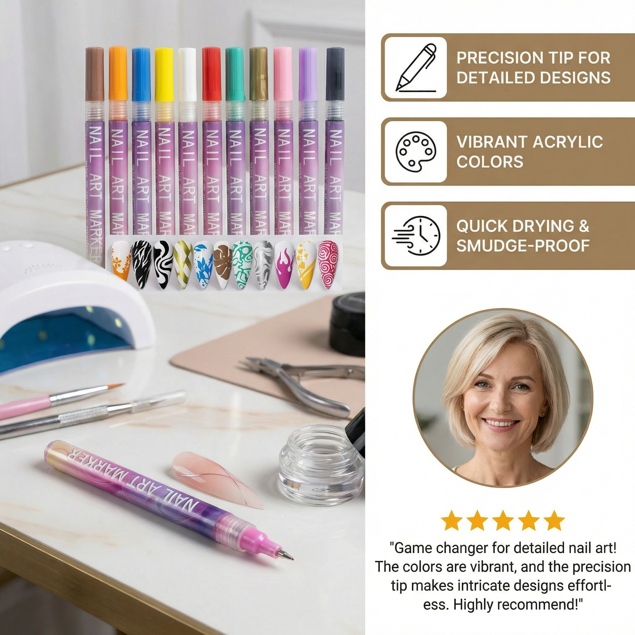 Nail Art Marker Set with Precision Tip – Acrylic Pens for Detailed Nail Designs