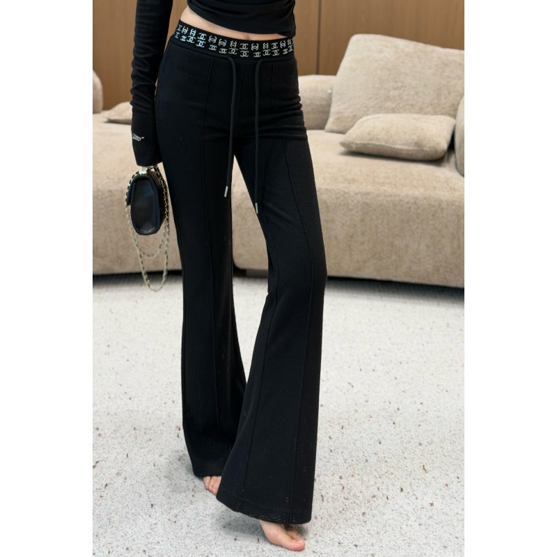 New Fashion Women's CCLetter Waist Drawstring Flared Pants DM1326100811