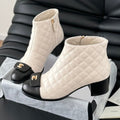 CC SHORT BOOTS 65 MM IN WHITE MIX BLACK QUILTED PATTERN LAMBSKIN
