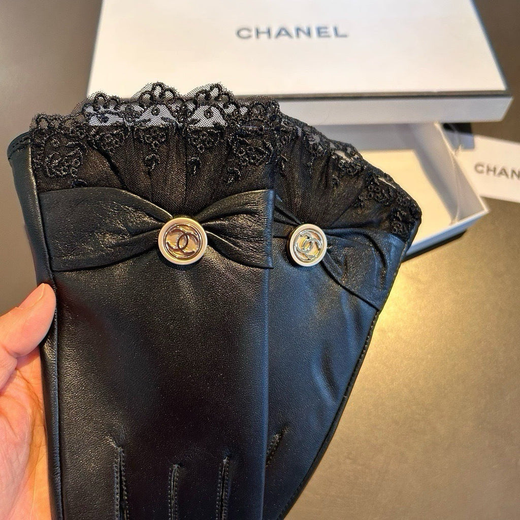 New Fashion Women Lace Bow Leather Gloves ZJN1326091403