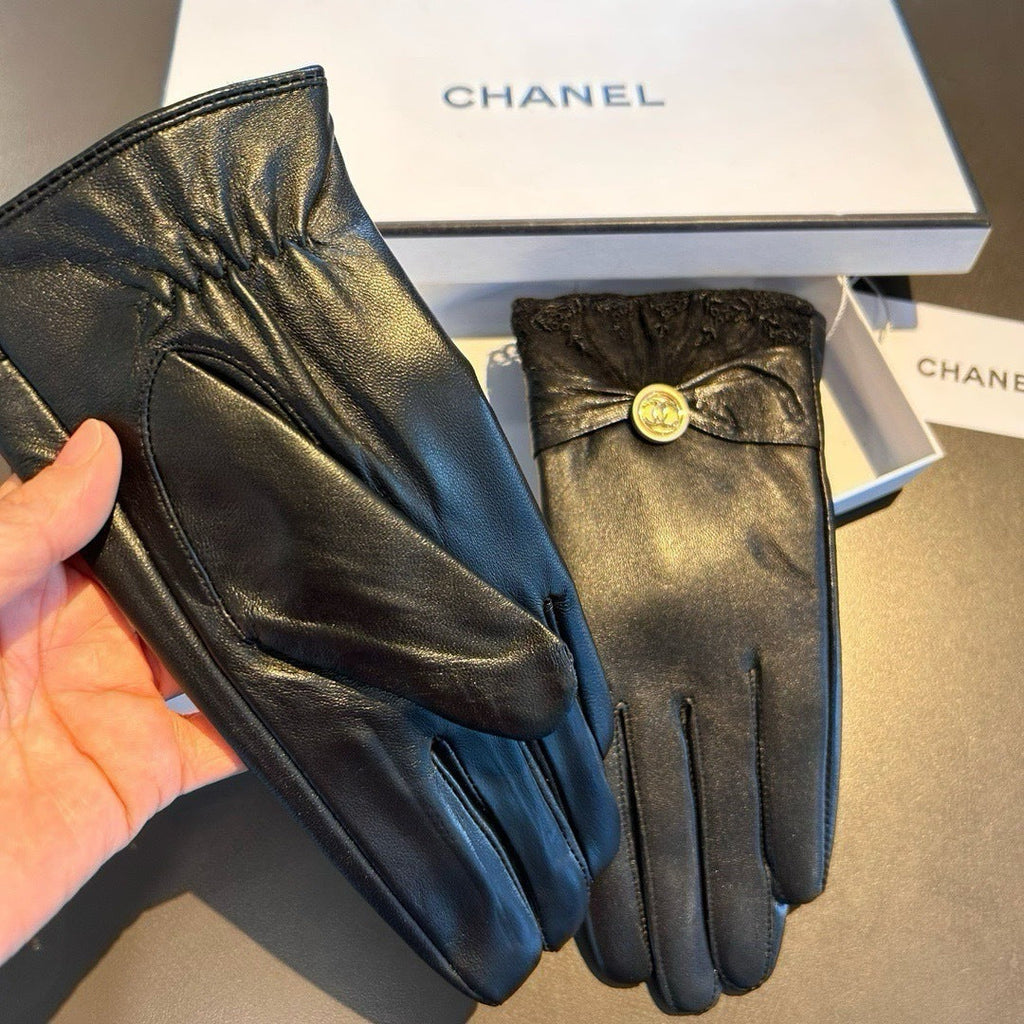 New Fashion Women Lace Bow Leather Gloves ZJN1326091403