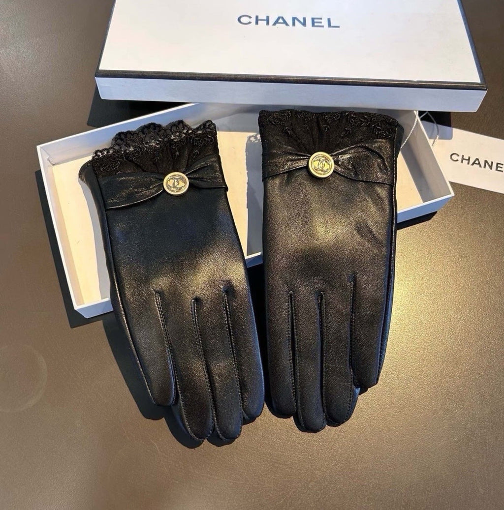 New Fashion Women Lace Bow Leather Gloves ZJN1326091403