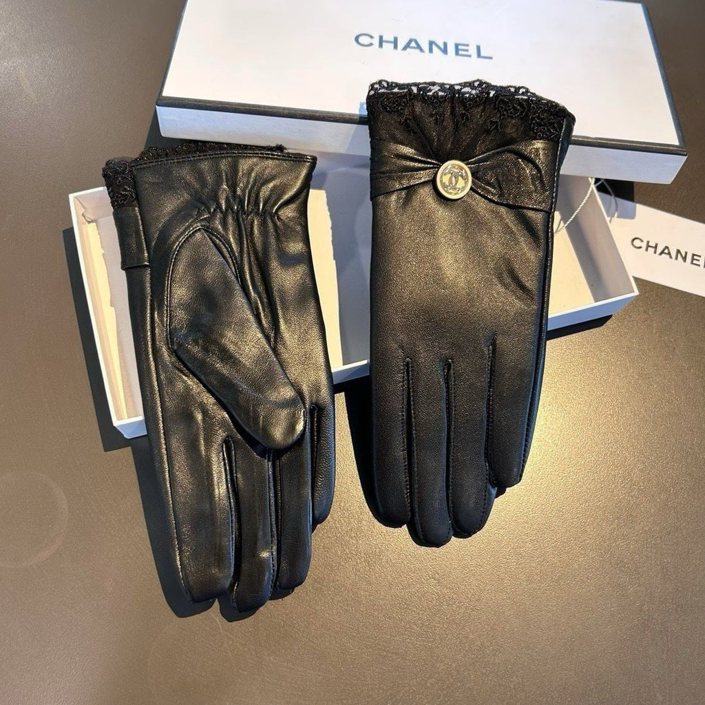 New Fashion Women Lace Bow Leather Gloves ZJN1326091403