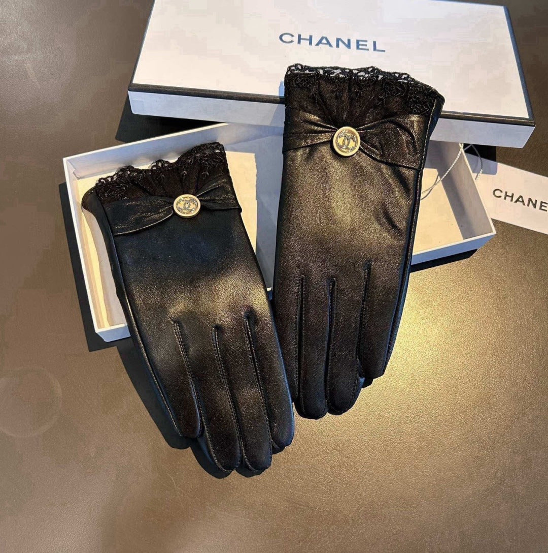 New Fashion Women Lace Bow Leather Gloves ZJN1326091403