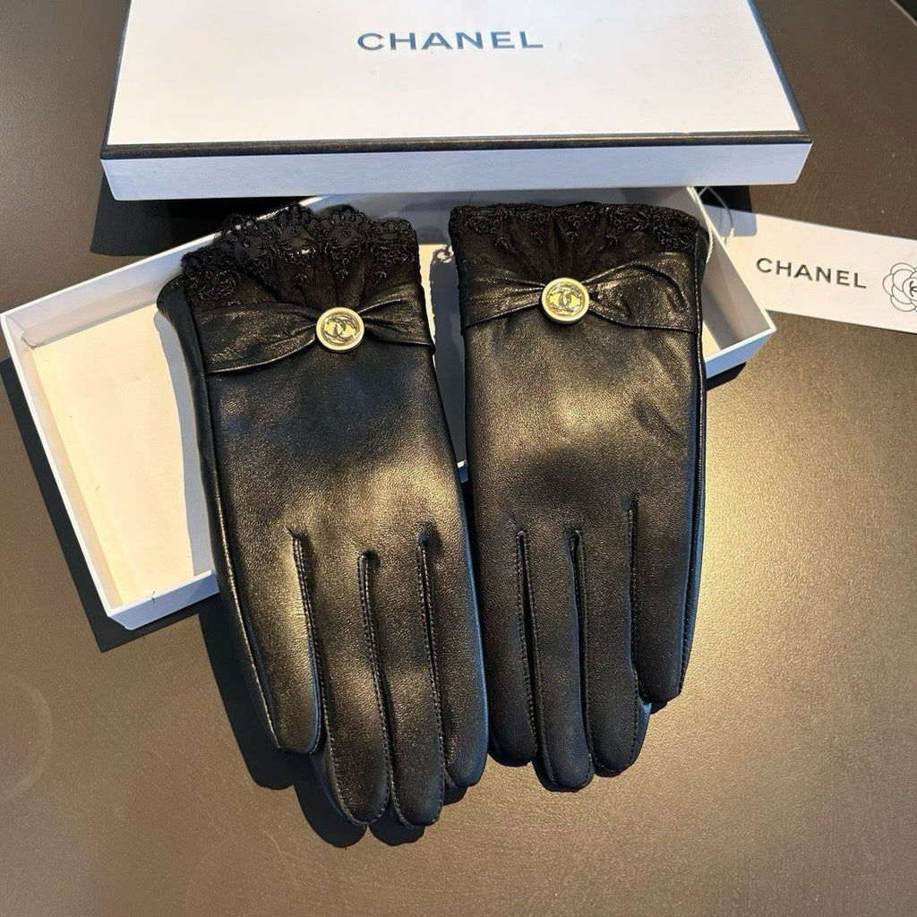 New Fashion Women Lace Bow Leather Gloves ZJN1326091403