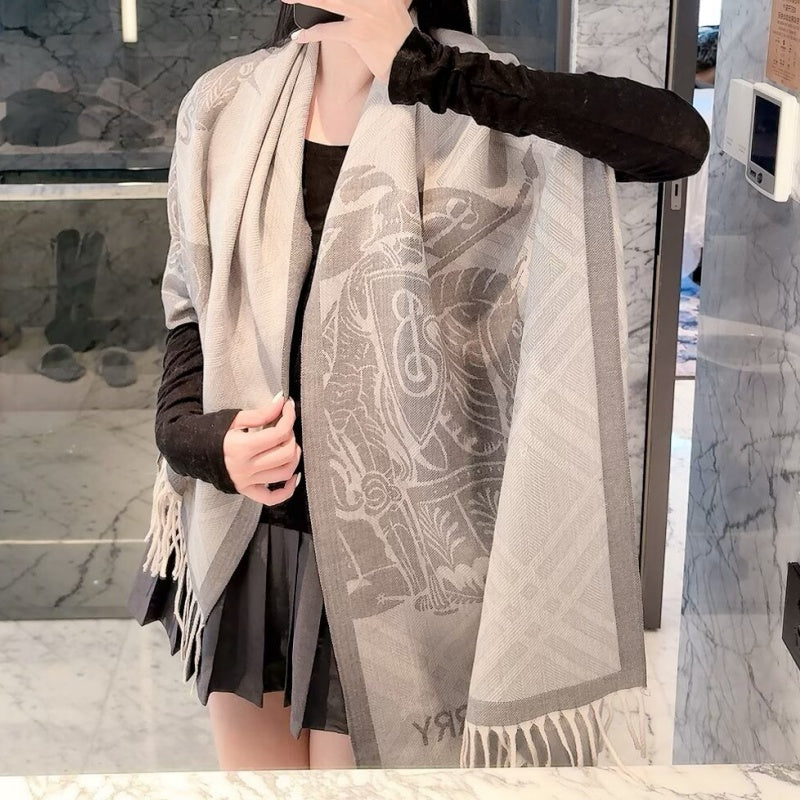 New Fashion Women Knight Horse Jacquard Double Sided Tassel Scarf ZJN1326091410