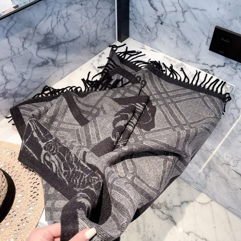 New Fashion Women Knight Horse Jacquard Double Sided Tassel Scarf ZJN1326091410