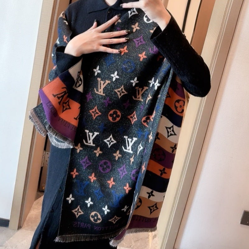 New Fashion Color Monogram Glitter Yarn Double Sided Scarf ZJN1326091413