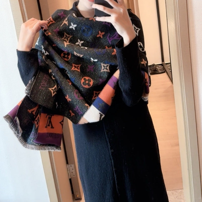 New Fashion Color Monogram Glitter Yarn Double Sided Scarf ZJN1326091413