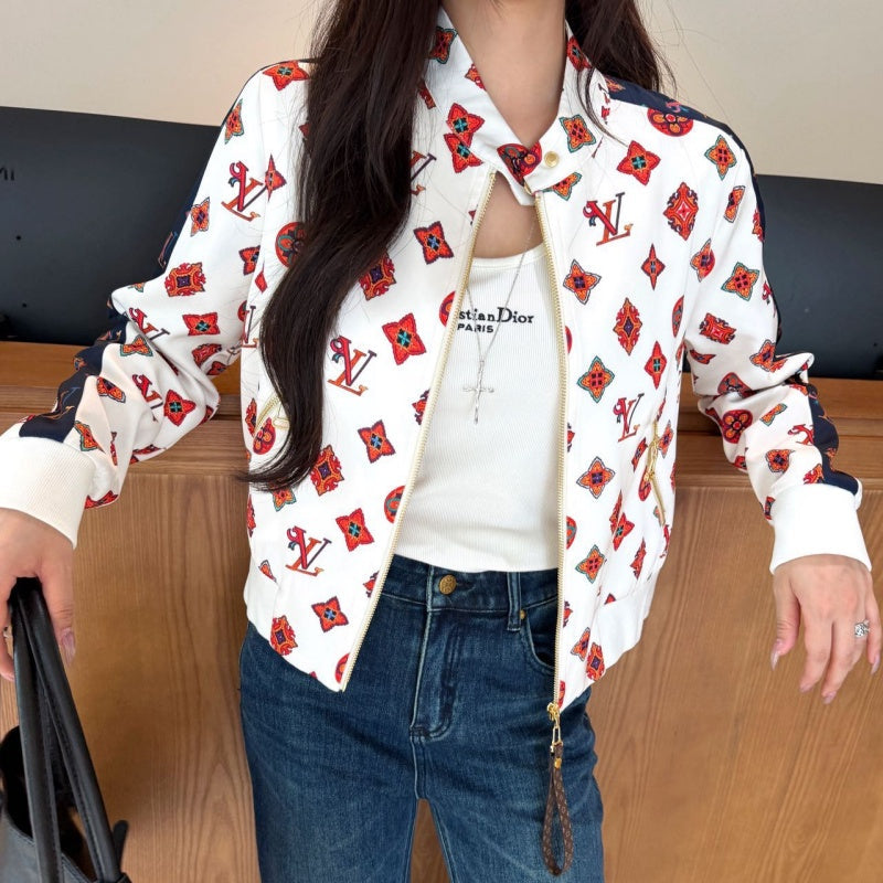 New Fashion Women Reversible Printed Stand Collar Jacket DM1326091417