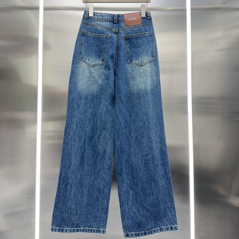 New Fashion Women CC Beaded Wide Leg Jeans DM1326091419