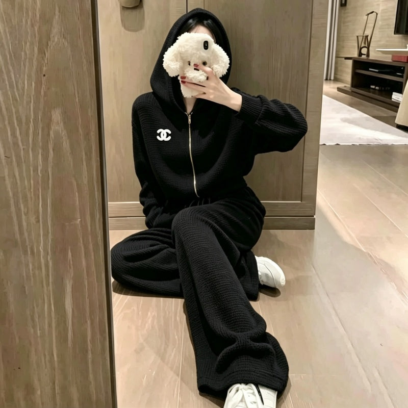 New Fashion Women CC Waffle Hooded Casual Tracksuit DM1326091420