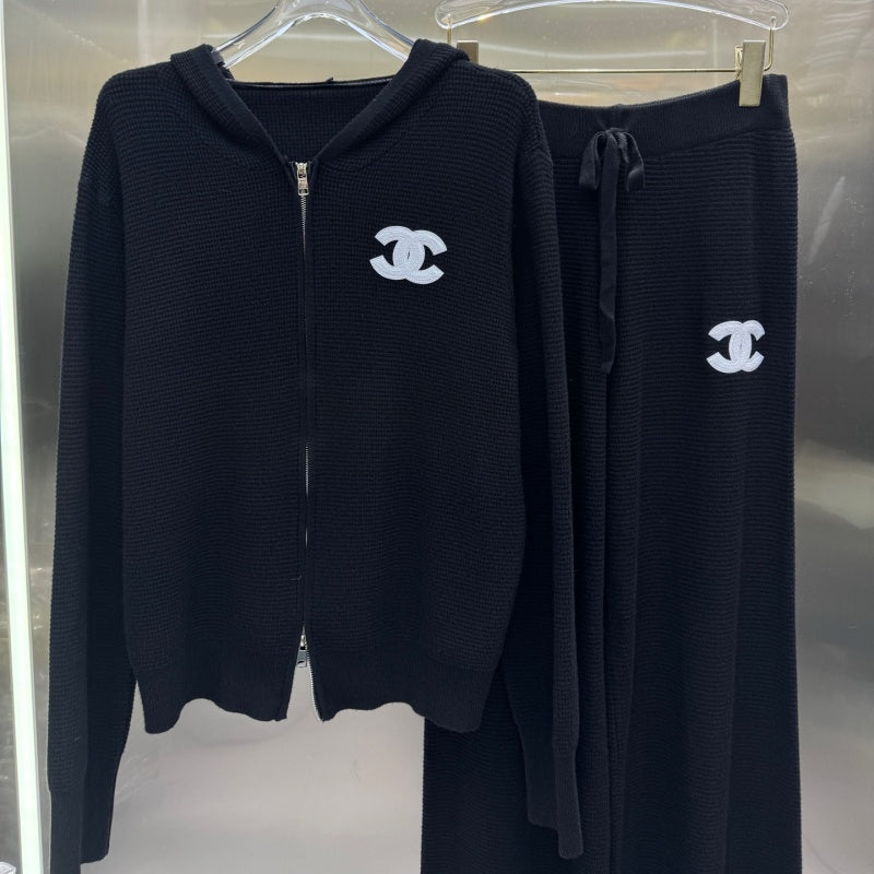 New Fashion Women CC Waffle Hooded Casual Tracksuit DM1326091420