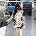 New Fashion Women All Over Print V-Neck Knit Cardigan DM1326091423