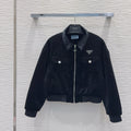New Fashion Women PR Velvet Collared Cropped Jacket 1326091425