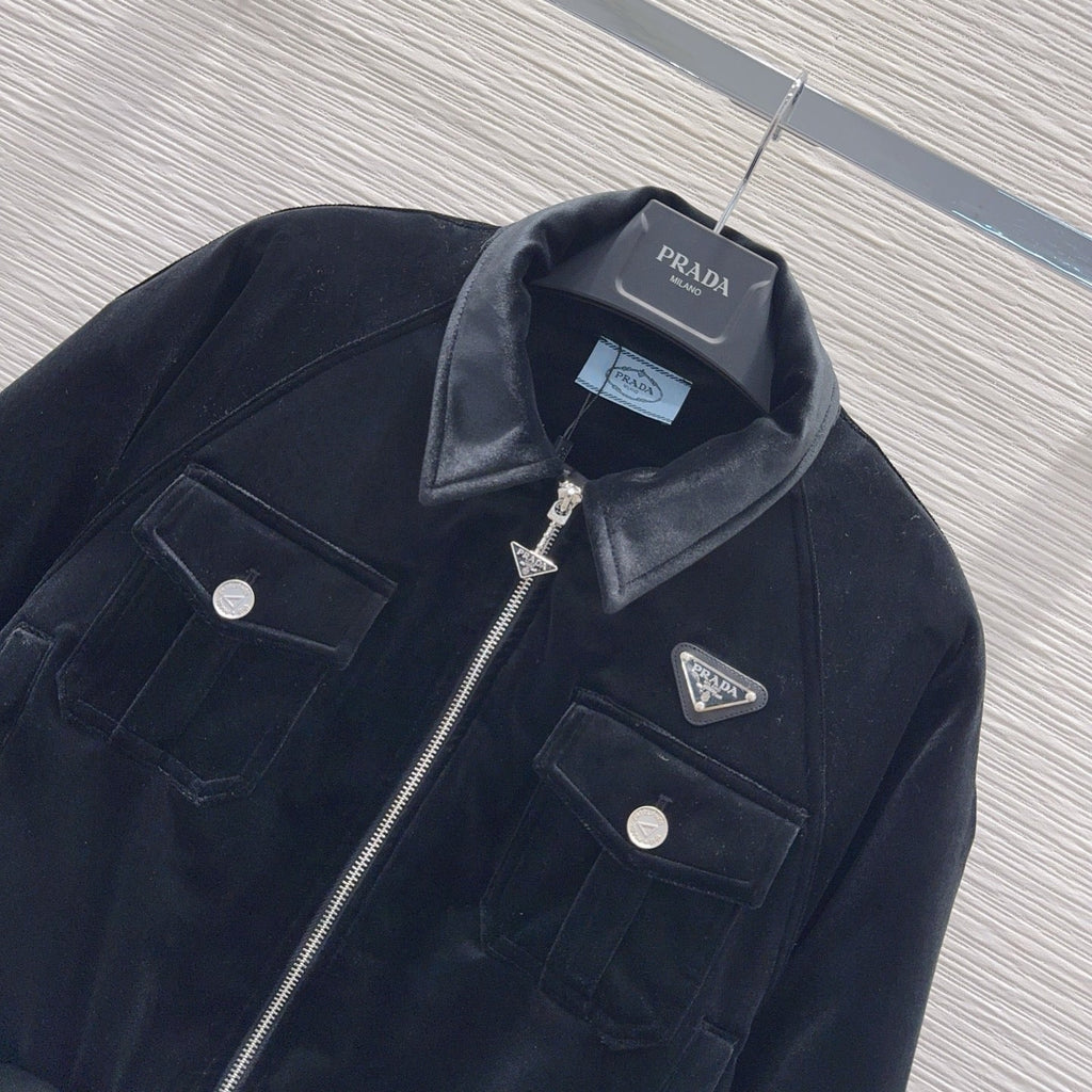 New Fashion Women PR Velvet Collared Cropped Jacket 1326091425