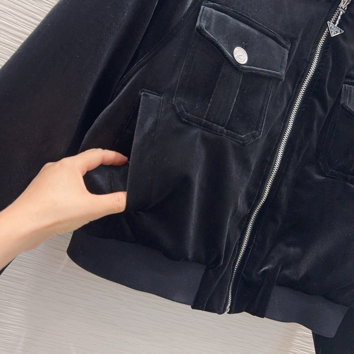 New Fashion Women PR Velvet Collared Cropped Jacket 1326091425