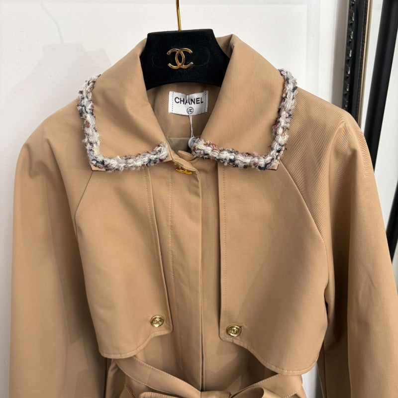 New Fashion Women's CC Tweed Trim Belted Trench Coat DM1326100801