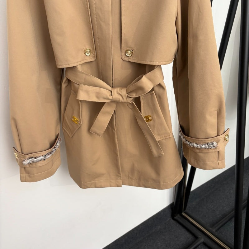 New Fashion Women's CC Tweed Trim Belted Trench Coat DM1326100801