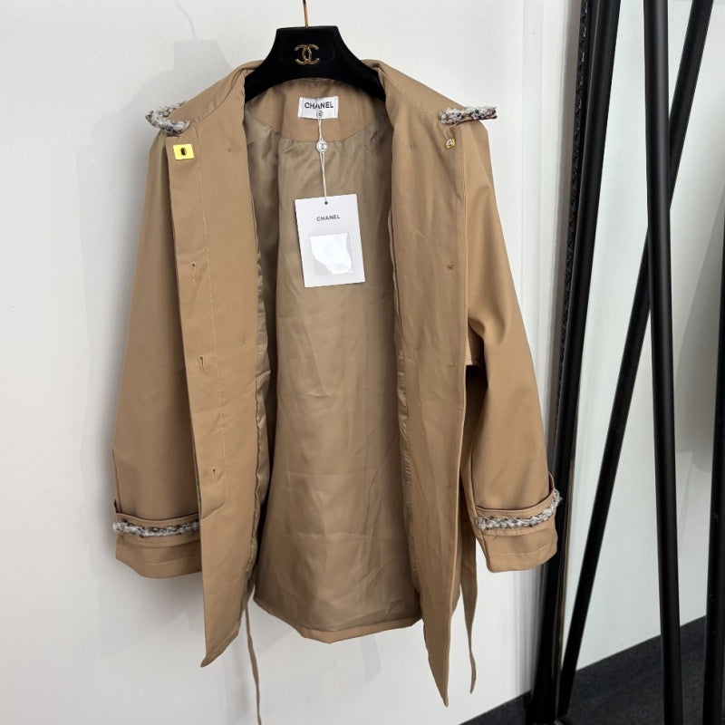 New Fashion Women's CC Tweed Trim Belted Trench Coat DM1326100801