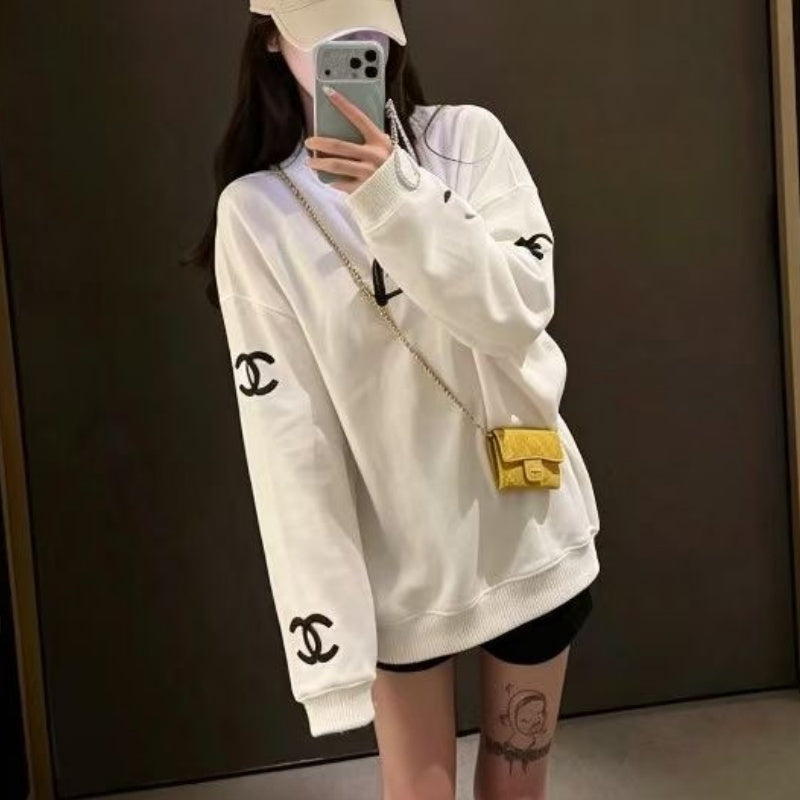 New Fashion Women's CC Printed Crew Neck Sweatshirt DM1326100802