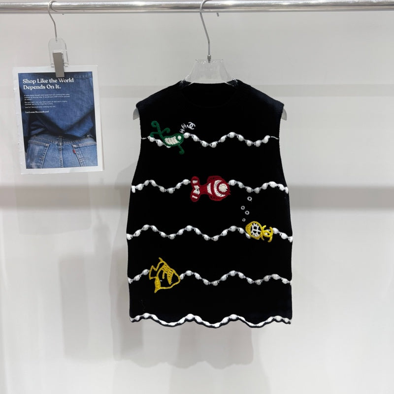 New Fashion Women's CC Cartoon Fish Embroidery Knit Vest CQQ1326100808