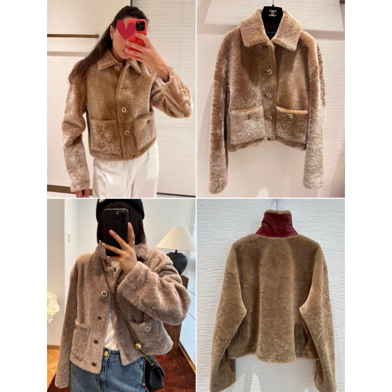 New Fashion Women's CC Lapel Faux Fur Short Coat CQQ1326100809
