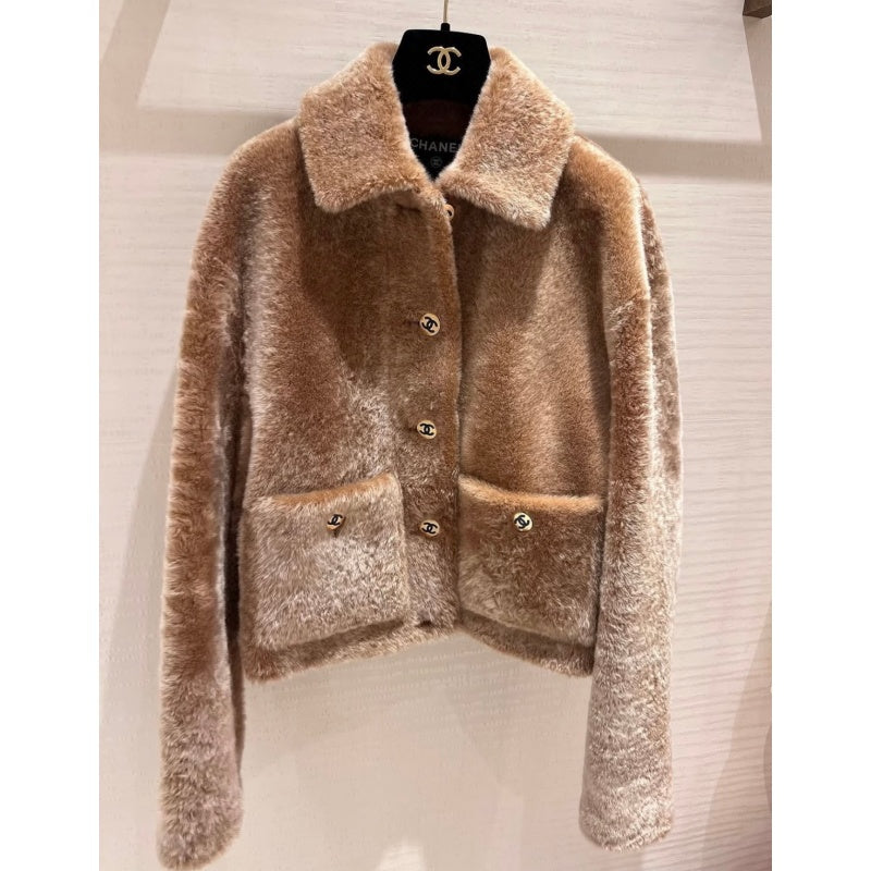 New Fashion Women's CC Lapel Faux Fur Short Coat CQQ1326100809