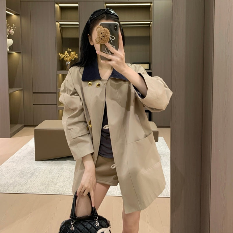 New Fashion Women's CC Plaid Cuff Loose Trench Coat DM1326100817