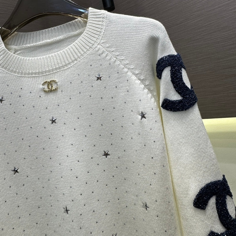 New Fashion Women's CC Star Rhinestone Knit Sweater DM1326100827