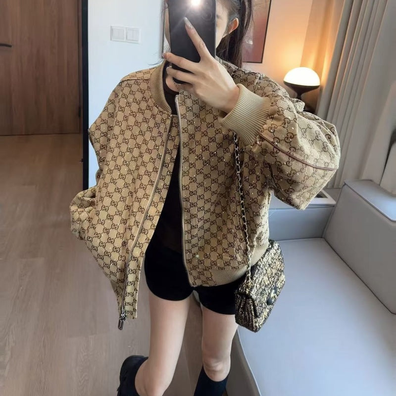 New Fashion Women's GG Rhinestone Bomber Jacket DM1326100831
